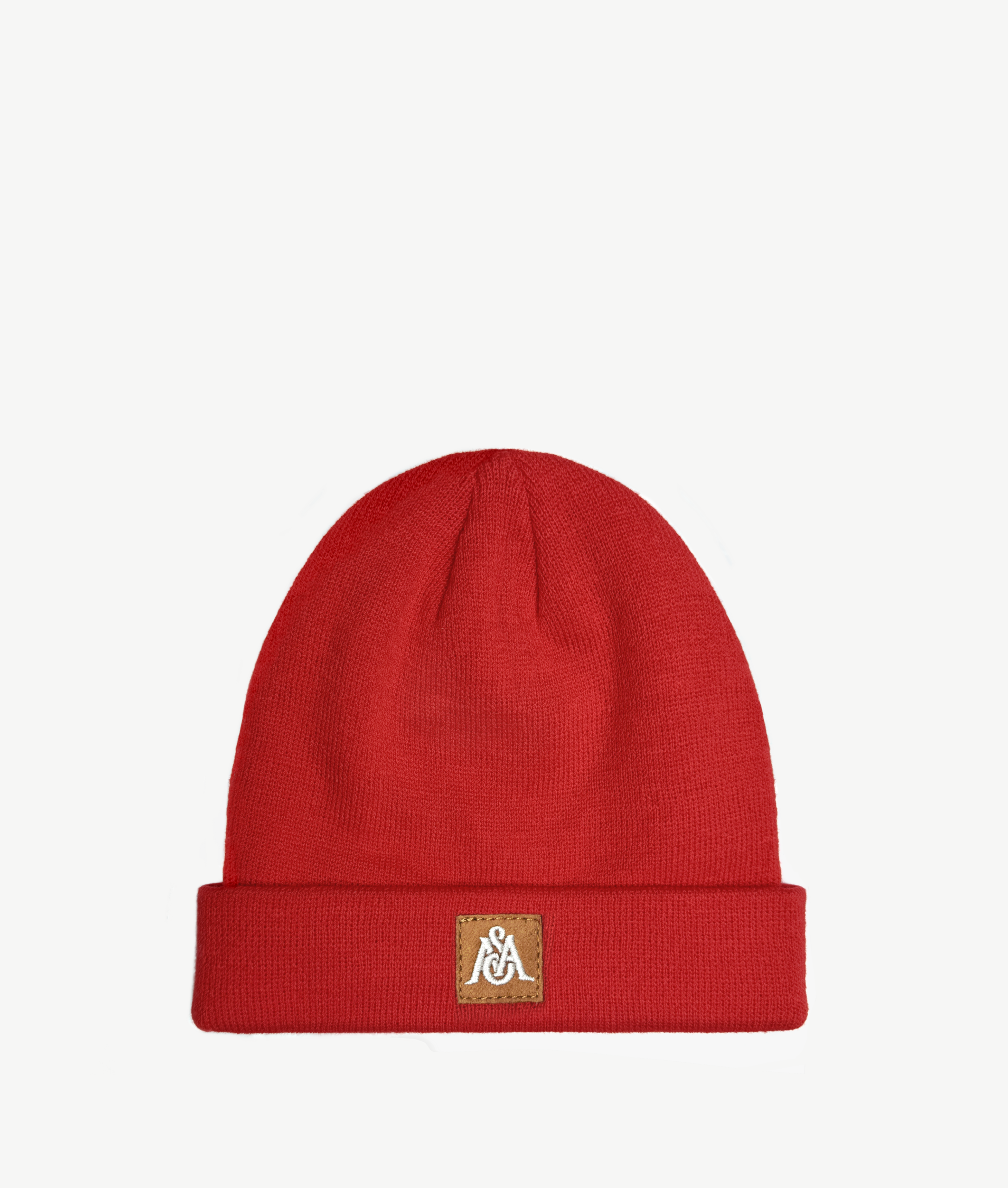 M.S.A BEANIE HAT WITH SUEDE PATCH LOGO ( VERMILION )